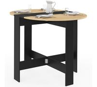 IDMarket - Mesa de consola plegable redonda EDI 2-4 personas, madera, color negro, bandeja de haya, 103 x 76 cm
