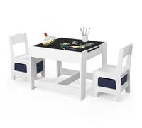 IDMarket - Mesa de dibujo reversible + 2 sillas Gabriel blanco con contenedores de almacenamiento