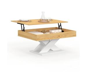 IDMarket - Mesa rectangular con tablero elevable de madera Alicia y base blanca