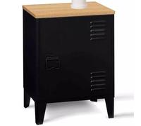 IDMarket - Mesita de noche Ester de 1 puerta de metal negro con tablero de haya de estilo industrial