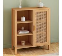 IDMarket - Mueble aparador con 3 estantes y armario de 70 cm EDHEN en madera y mimbre