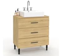 IDMarket - Mueble bajo lavabo 80 cm baño 3 cajones forma haya y negro con patas telescópicas