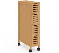 IDMarket - Mueble de almacenamiento con 4 cajones de bambú BEA en ruedas, columna que ahorra espacio