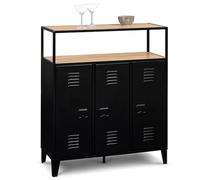 IDMarket - Mueble de bar Buffet Ester de 3 puertas de metal negro con placa de aspecto de madera de haya
