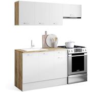 IDMarket - Mueble de cocina completo SUBTIL de 180 cm con encimera de 5 elementos en madera y blanco