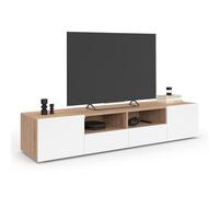 IDMarket - Mueble de TV 180 cm ELI Madera imitación de haya Puertas Blancas