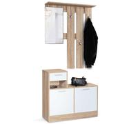 IDMarket - Mueble para entrada con espejo diseño Paulin, madera de haya, puertas blancas