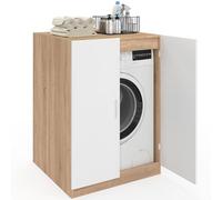 IDMarket - Mueble para lavadora con puertas Wallis blanco y madera de haya