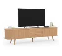 IDMarket - Mueble para TV Romie de 200 cm con 2 puertas correderas y 2 cajones, somier de láminas de madera de roble