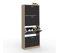 IDMarket - Mueble para zapatos de 24 pares KLARK imitación haya 4 puertas negras