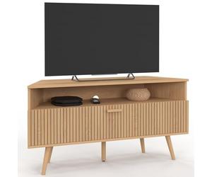 IDMarket - Mueble TV 110 cm esquinero Juliette con 1 puerta efecto lamas, color roble