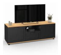 IDMarket - Mueble TV 110 cm VITO con cajón y nicho negro y madera