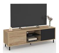 IDMarket - Mueble TV 140 cm Easy Montaje sin herramientas, 2 puertas correderas reversibles, efecto madera y negro
