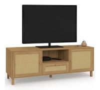 IDMarket - Mueble TV 140 cm Vintage HANAE 3 puertas efecto natural cannage