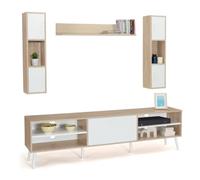 IDMarket - Mueble TV 180 cm y estantes Houston Madera y Blanco