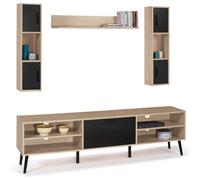IDMarket - Mueble TV 180 cm y estantes Houston Madera y Negro