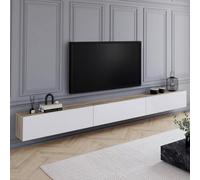 IDMarket - Mueble TV suspendido ELIO de 300 cm, 3 puertas, madera y blanco