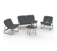 IDMarket - Muebles de jardín Arona bajo 4 plazas en metal gris antracita y cojines grises con sofá, sillón y mesa