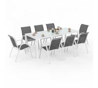 IDMarket - Muebles de jardín Madrid mesa 190 cm y 8 sillas apilables blanco y gris