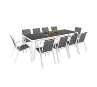 IDMarket - Muebles de Jardín Madrid Mesa 240 CM y 10 Sillas Apilables Blanco y Gris