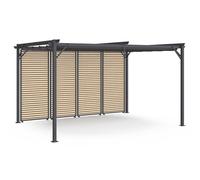 IDMarket - Pergola edición coleccionista persianas horizontales efecto madera y techo retráctil 3 x 4 m 4 caras, modulares, color gris antracita