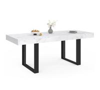 IDMarket Phoenix - Mesa de comedor extensible rectangular para 4-8 personas, bandeja de efecto mármol, blanco Alaska 160-200 cm