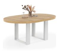 IDMarket Phoenix - Mesa de comedor extensible redonda 110-150 cm, madera y blanco