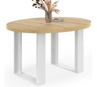 IDMarket Phoenix - Mesa de comedor fija redonda para 4 personas, madera y blanco, 110 cm