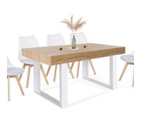 IDMarket Phoenix - Mesa de comedor, para 6 personas, madera y blanca, 160 cm