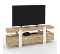 IDMarket Phoenix - Mueble de TV de 140 cm con cajones madera y blanco