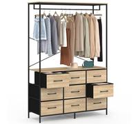 IDMarket - Ropero con vestidor L. 115 cm UTAH con 9 compartimentos de tela, madera y negro
