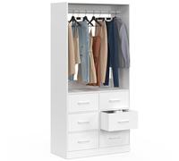 IDMarket - Ropero con vestidor UPPAH de 80 cm de ancho, con 6 compartimentos de tela blanca