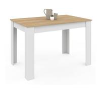IDMarket ROZY - Mesa de comedor rectangular para 4 personas, color blanco, bandeja de haya, 110 cm