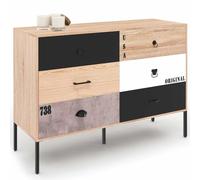 IDMarket Sacramento - Cajonera 6 cajones 115 cm, diseño industrial no coincidente