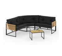 IDMarket - Salón de jardín bajo Rio 6 plazas, salón esquinero, estructura metálica y cordaje, efecto ratán con cojín negro