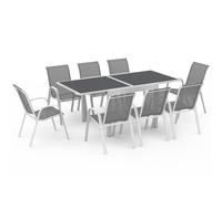 IDMarket - Salón de jardín de poli extensible mesa 90-180 cm y 8 sillas blanco y gris