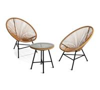 IDMarket - Salón de jardín Izmir Mesa y 2 sillones Huevo Cordage Efecto Rattan