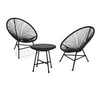 IDMarket - Salón de jardín Izmir Mesa y 2 sillones Huevo Cordage Negro