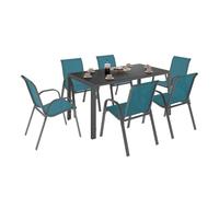 IDMarket - Salón de jardín Madrid Mesa 150 cm y 6 sillas apilables azul pato