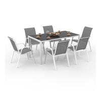 IDMarket - Salón de jardín Madrid Mesa 150 cm y 6 sillas apilables blanco y gris