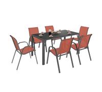 IDMarket - Salón de jardín Madrid Mesa 150 cm y 6 sillas apilables Terracota