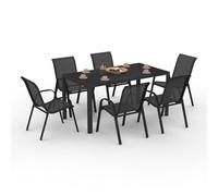 IDMarket - Salón de jardín Madrid Mesa 150 cms y 6 sillas apilables Negro