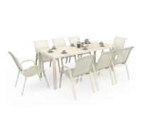 IDMarket - Salón de jardín Madrid Mesa 190 cm y 8 sillas apilables | Color beige