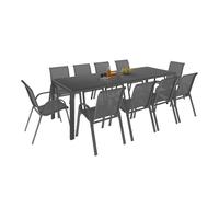 IDMarket - Salón de jardín Madrid Mesa 240 CM y 10 sillas apilables gris antracita