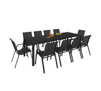 IDMarket - Salón de jardín Madrid Mesa 240 CM y 10 sillas apilables Negro