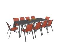 IDMarket - Salón de jardín Madrid Mesa 240 CM y 10 sillas apilables Terracota