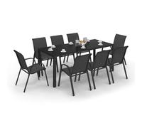 IDMarket Salón de jardín Madrid, mesa de 190 cm y 8 sillas apilables | Color: negro