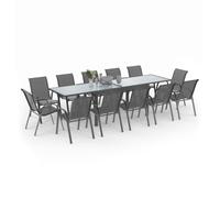 IDMarket - Salón de jardín Madrid Mesa extensible 135-270 cm | Y 12 sillas apilables, color gris antracita