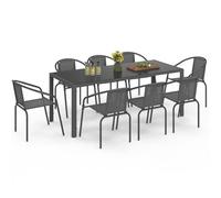 IDMarket - Salón de jardín Thelma Mesa 190 cm y 8 sillas apilables gris antracita