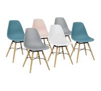 IDMarket Sandra - Juego de 6 sillas Sandra Haya Mix Color Pastel Rosa, Blanco, Gris Claro X2, Azul x2